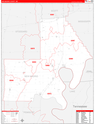 New Madrid County, MO Wall Map Zip Code Red Line Style 2024